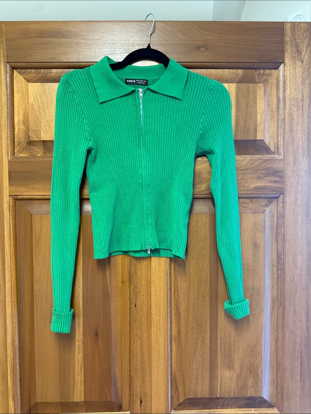 Bright Green Ribbed Zip Polo Sweater